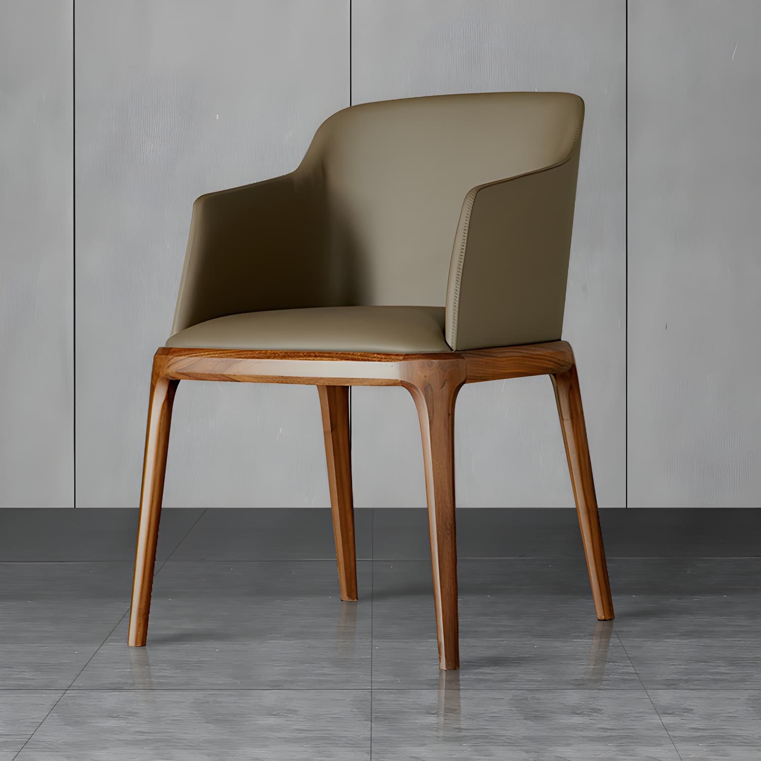 Scandinavian Leather Hotel Arm Chair Matte Finish Solid Back Dining Chair (Set of 2) - image 7