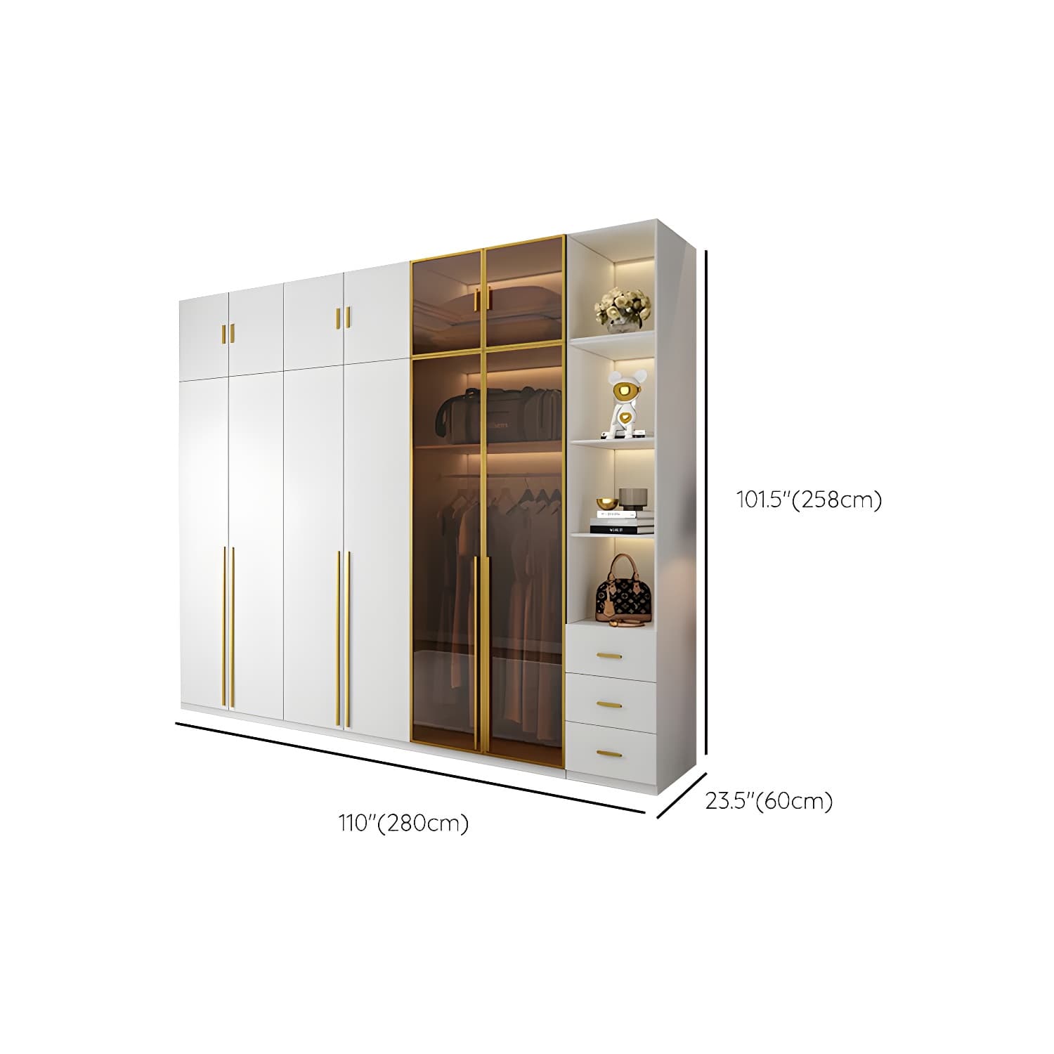 Modern White Wood Frame Wardrobe Armoire Freestanding Wardrobe with Soft Close Drawers - image 30