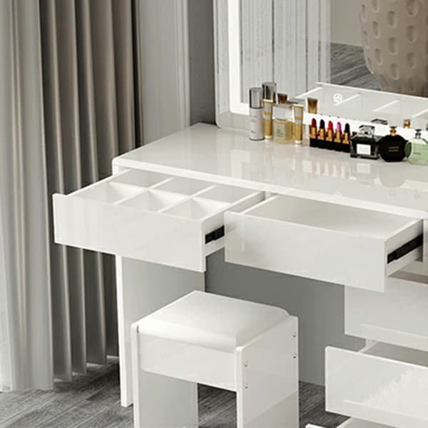 Modern 48'' White Wood Makeup Vanity & Stools with Drawers Self Close or Reserve Installation - image 11
