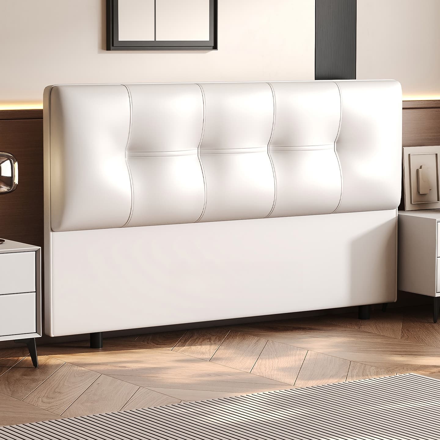 Simplistic Style Panel Headboard with No Distressing, Piled Tufted Rectangular Design for King/Queen/Full Bed, Featuring Sponge Upholstery and Standard Height - image 6