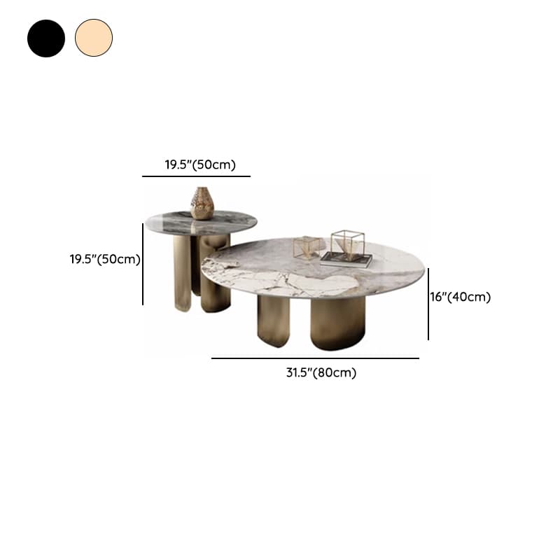 Chic Modern Round Beige Stone Top Coffee Table with Industrial Iron Base - image 18