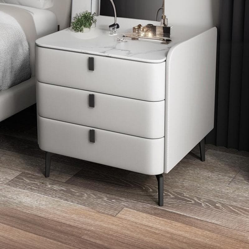 Modern Wooden 3-Drawer Nightstand Stone Countertop with Legs Partial Assembly Required - image 9