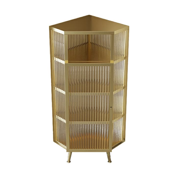 Gold Corner Accent Cabinet with Glass Doors and Metal Shelving - image 8
