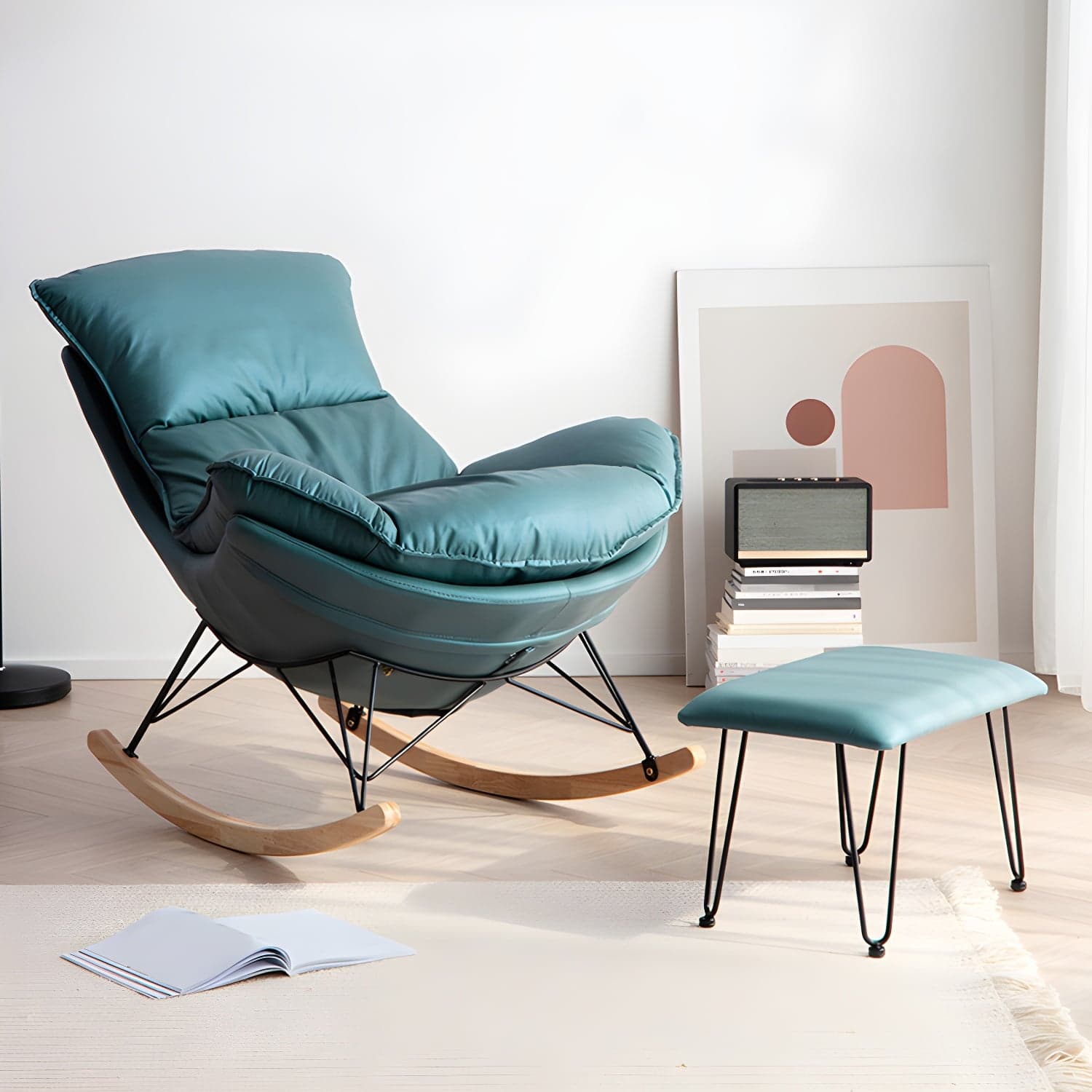 Modern Cushions Rocker Chair Metal Frame Spindle Rocker Chair with Ottoman - image 4