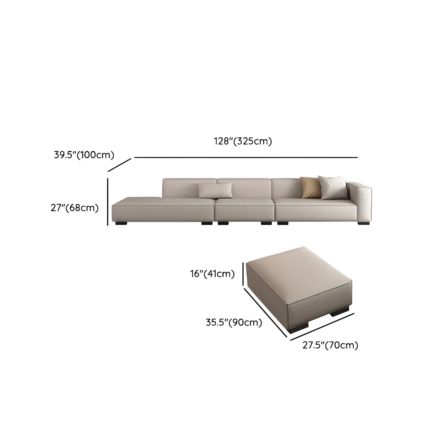 Modern Gray Faux Leather Sofa Chaise with Square Arms and Pine Wood Legs - image 22