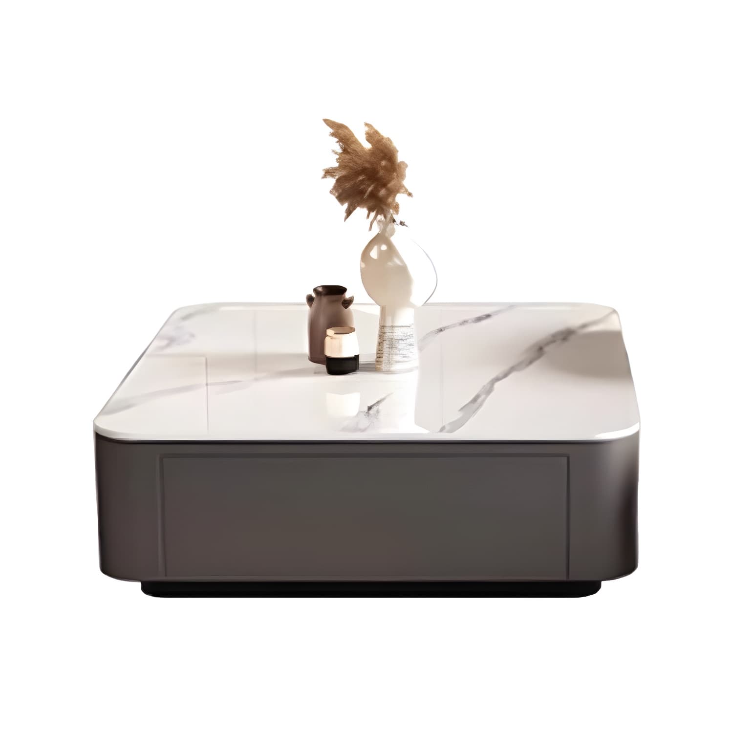 Modern Square Stone Coffee Table Set with Black Metal Block Base and Storage Drawers - image 13