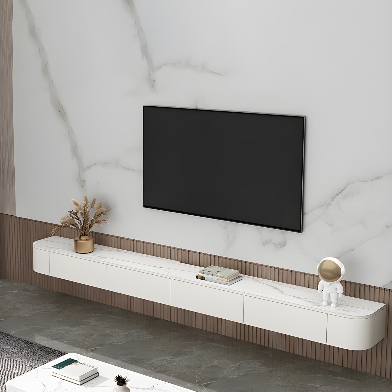 Contemporary Wall Mount TV Console with Wooden Drawer for Living Room - image 6