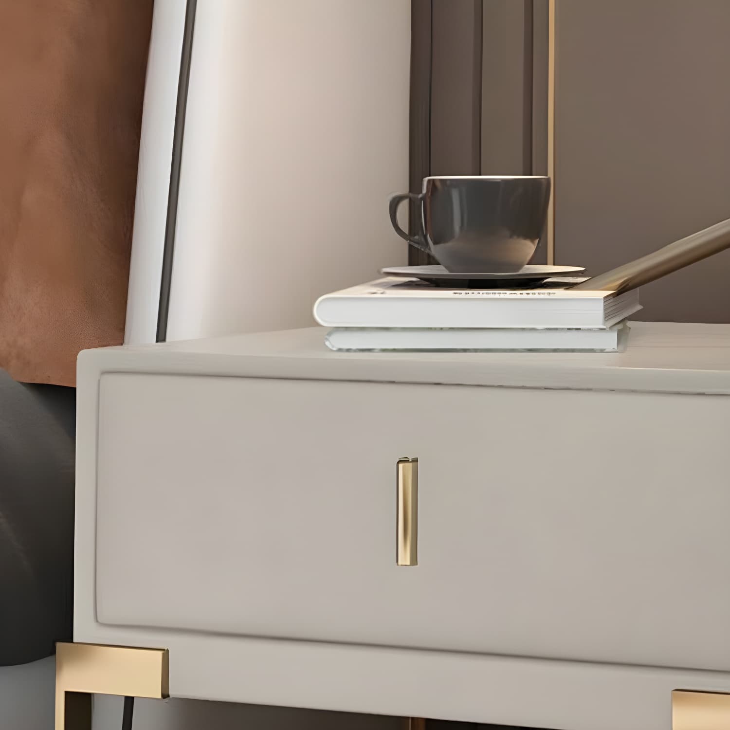 Leather 1 Drawer Nightstand Contemporary Night Table with Metal Legs - image 14