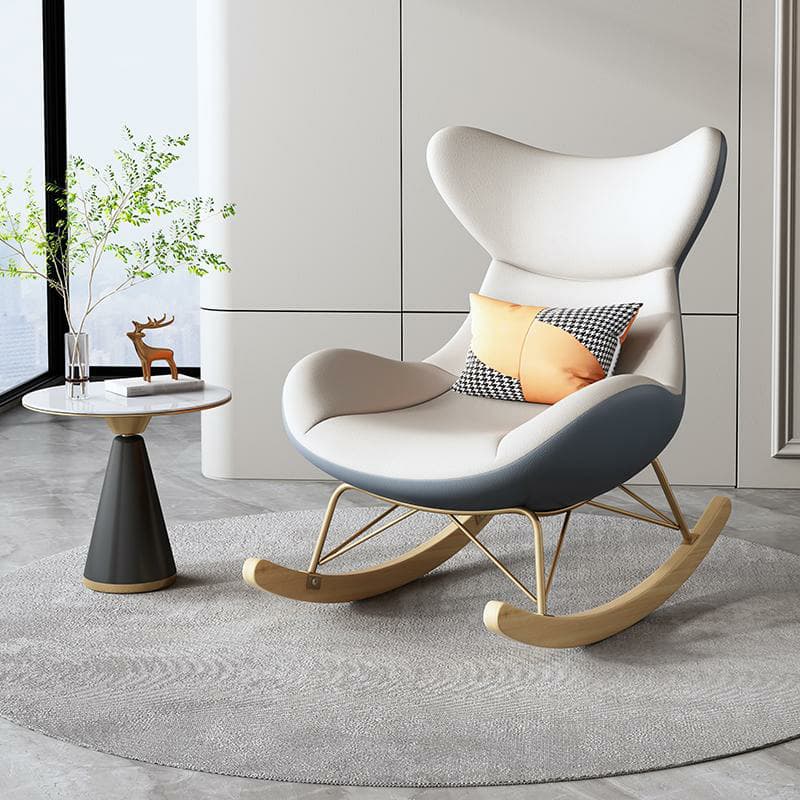 Modern Non-Scratch Armless Indoor Solid Wood Faux Leather Rocking Chair