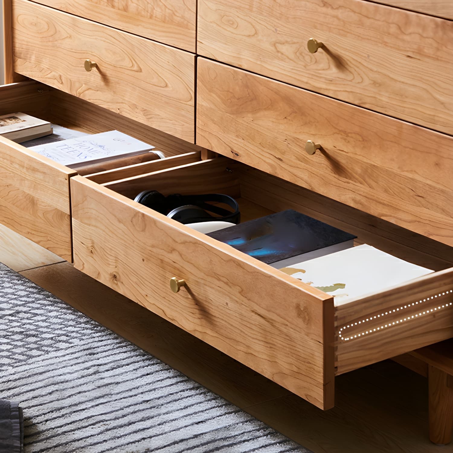Modern Brown Wood Dresser with Drawers and Gold Metal Handles - image 6