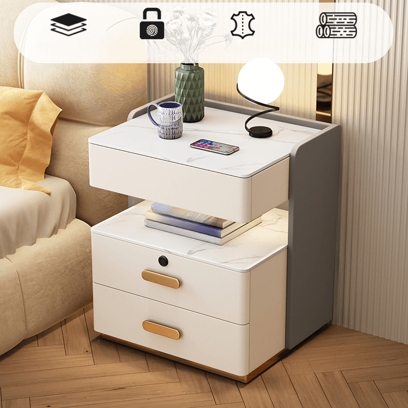 Modern Simple Style Nightstand With Drawer Storage, Stone Countertop, and Integrated Lighting - image 6