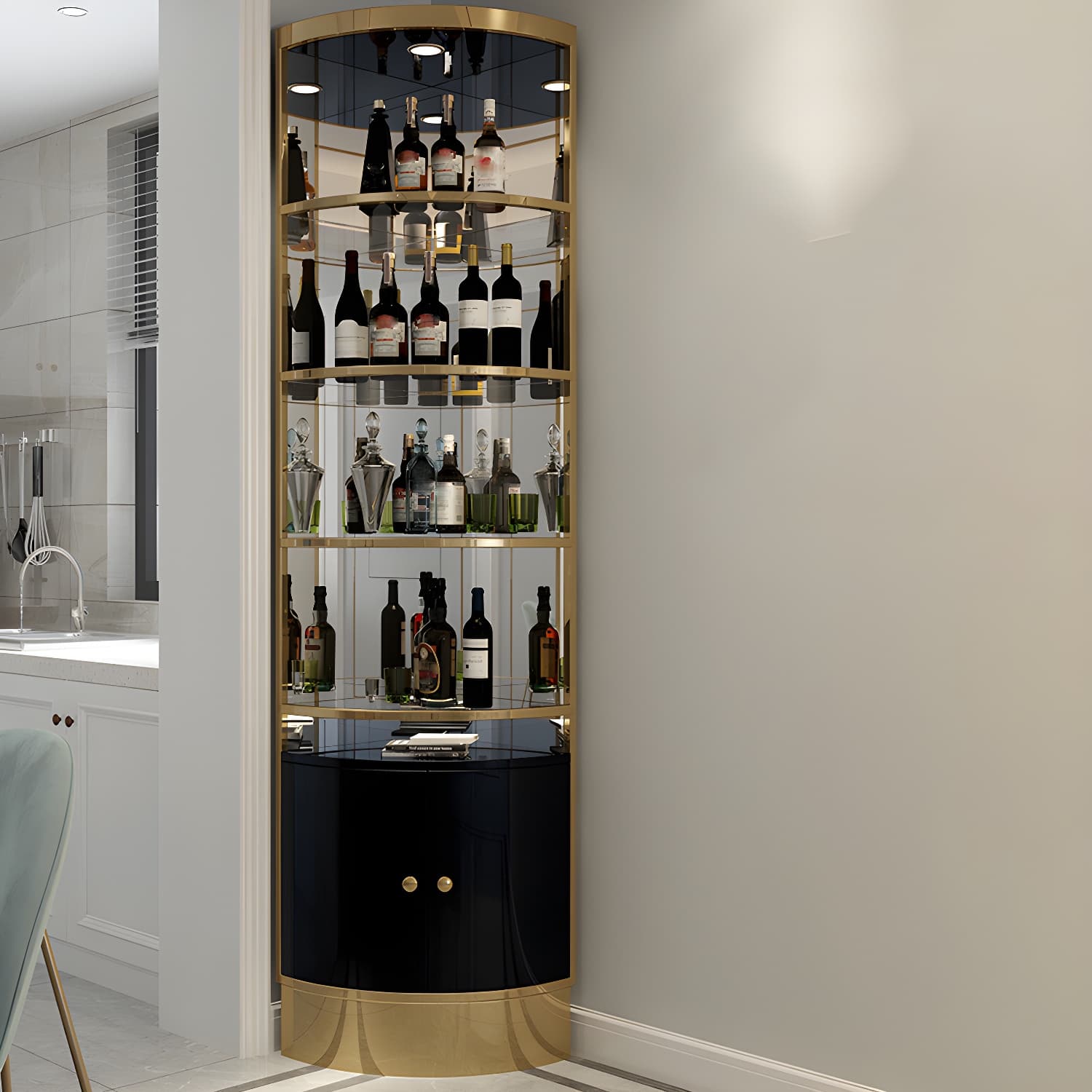 Glam Style Solid Color 2-door Corner Cabinet with Shelves for Living Room - image 7