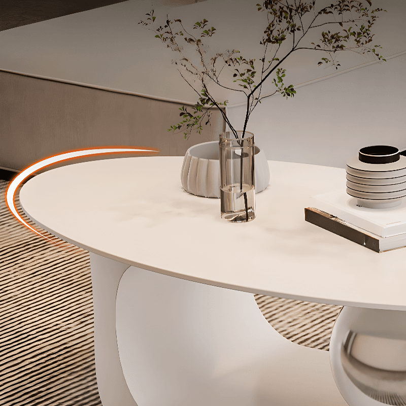 Luxurious 1 Tier Stone Top Elliptical Side Table with Abstract Base in Chalk for Home - image 11