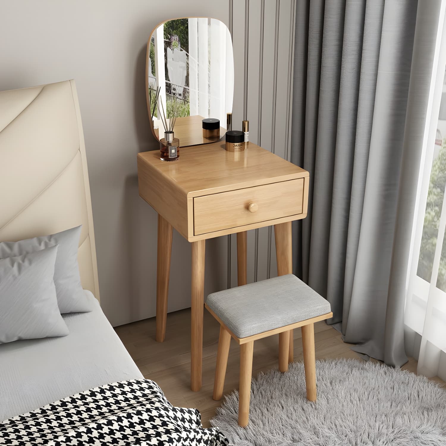 Traditional Bedroom With Drawer Solid Wood Lighted Mirror Make-up Vanity - image 13