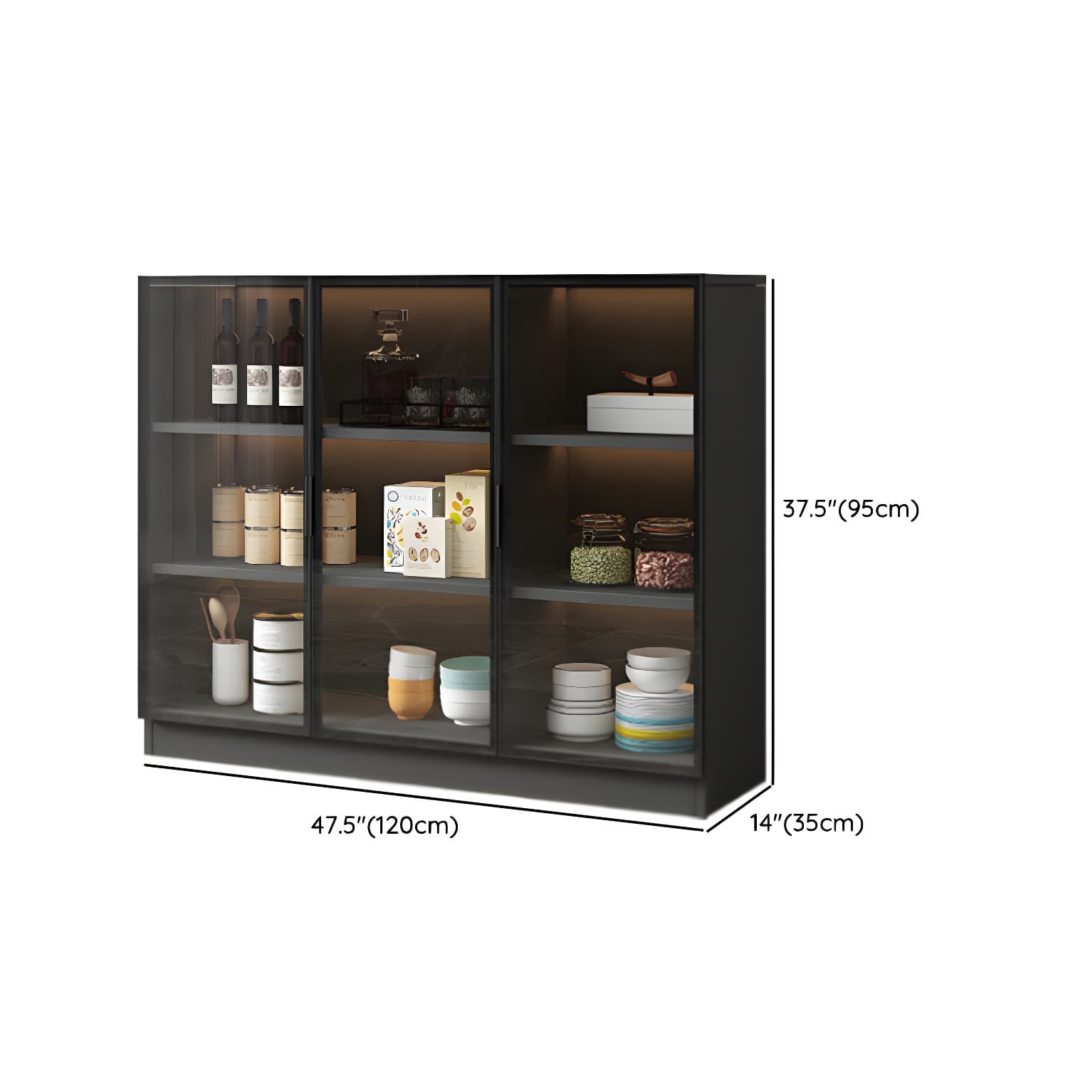 Black Modern Wood Sideboard Credenza with Glass Doors and Interior Shelves - image 10