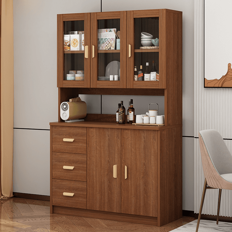 Modern Glass Doors Freestanding Wood Countertop Sideboard with Kitchen Appliance Storage - image 6
