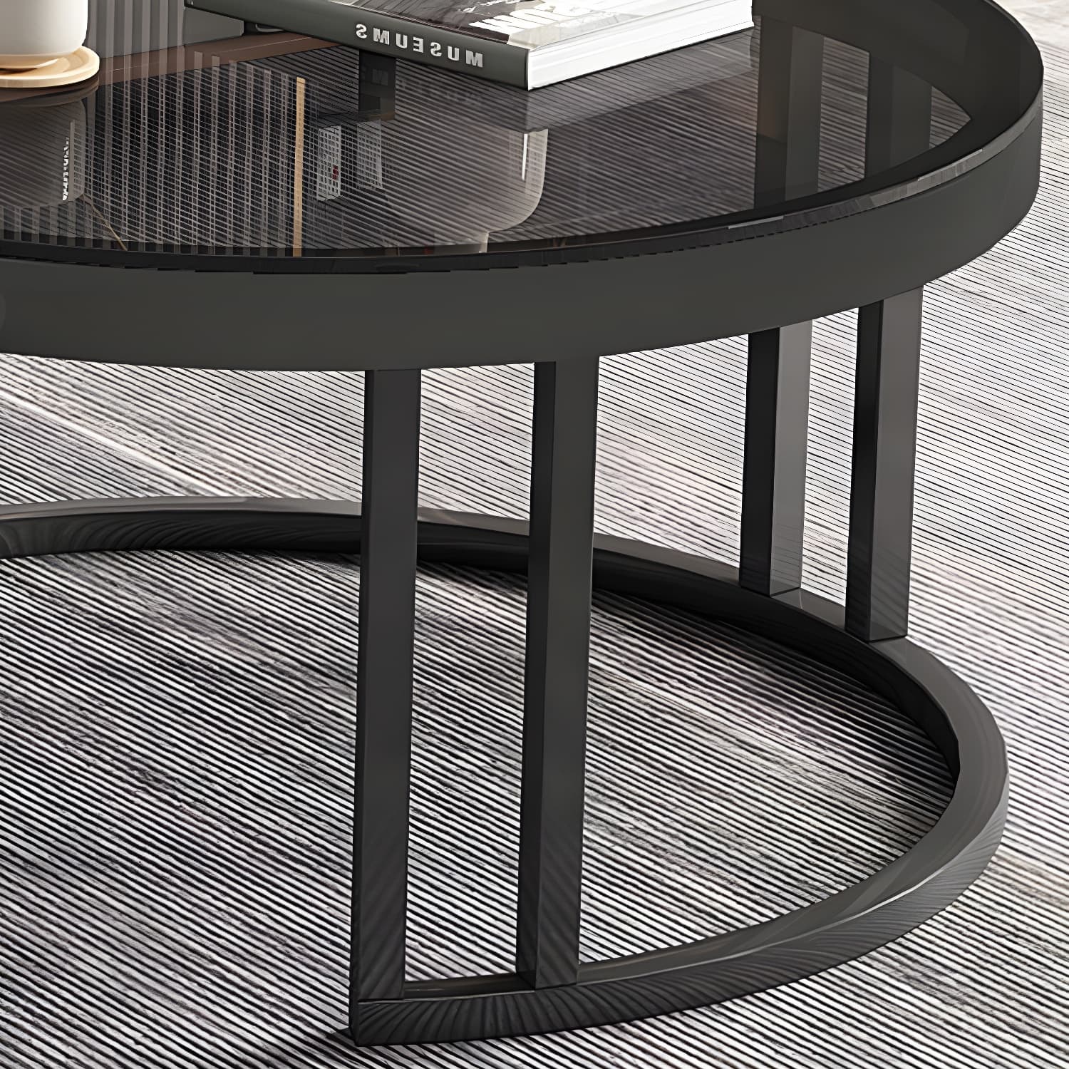 Round Nesting Coffee Table Set Frame Modern Storage Coffee Table - image 20