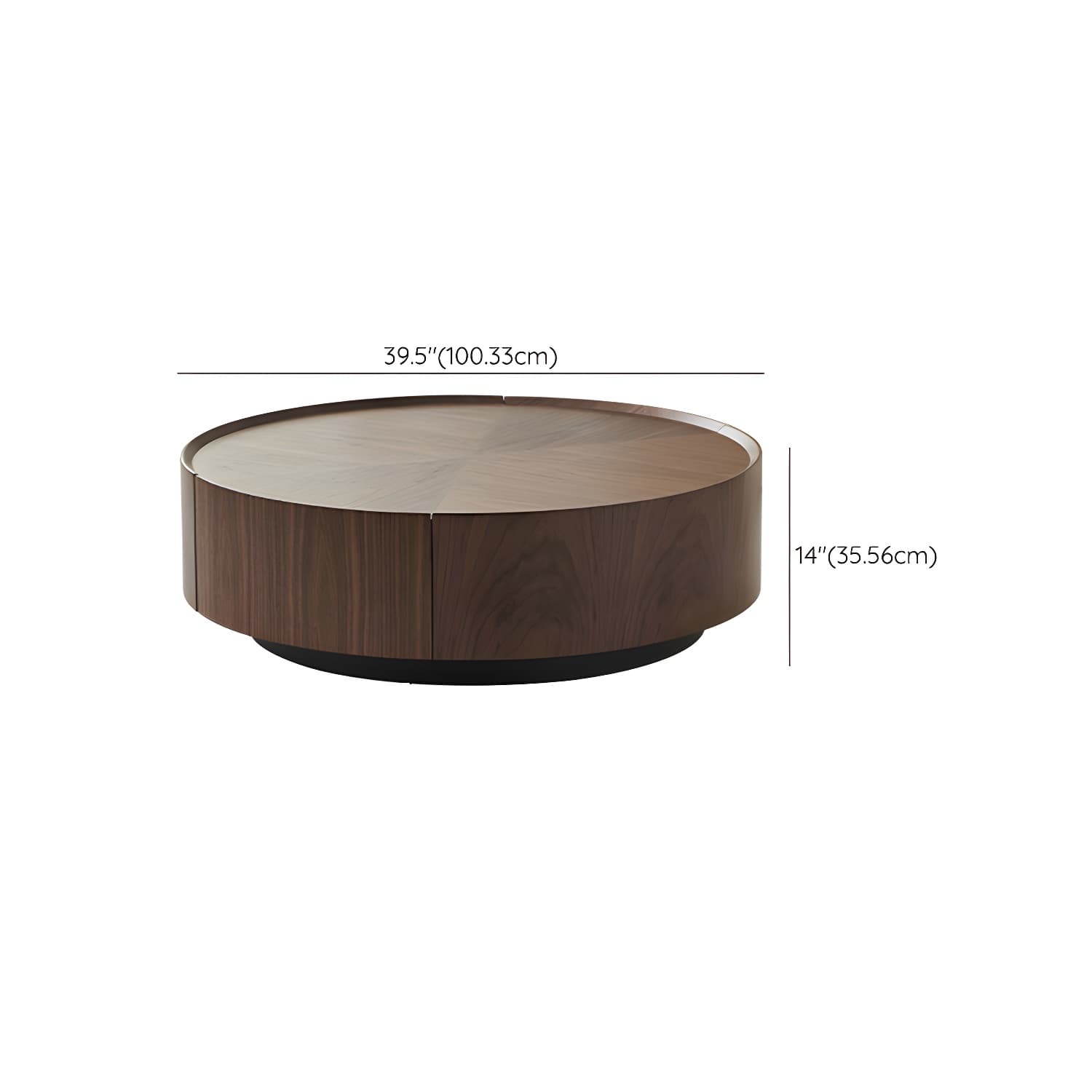Round Wood Cocktail Table Set with 2 Drawers Modern Walnut Coffee Table - image 12