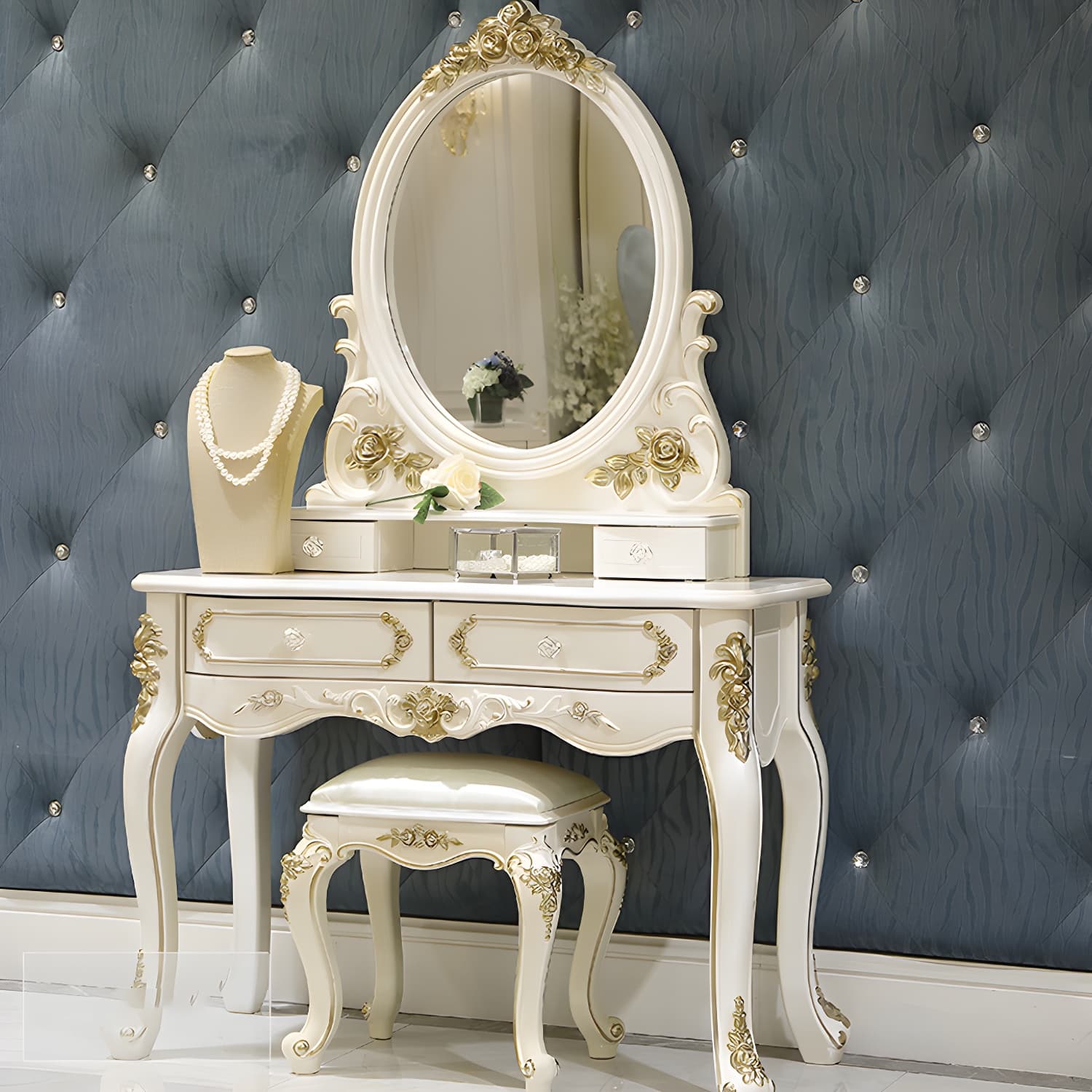Victorian Makeup Vanity Desk Wood Makeup Vanity Set with Drawer - image 6