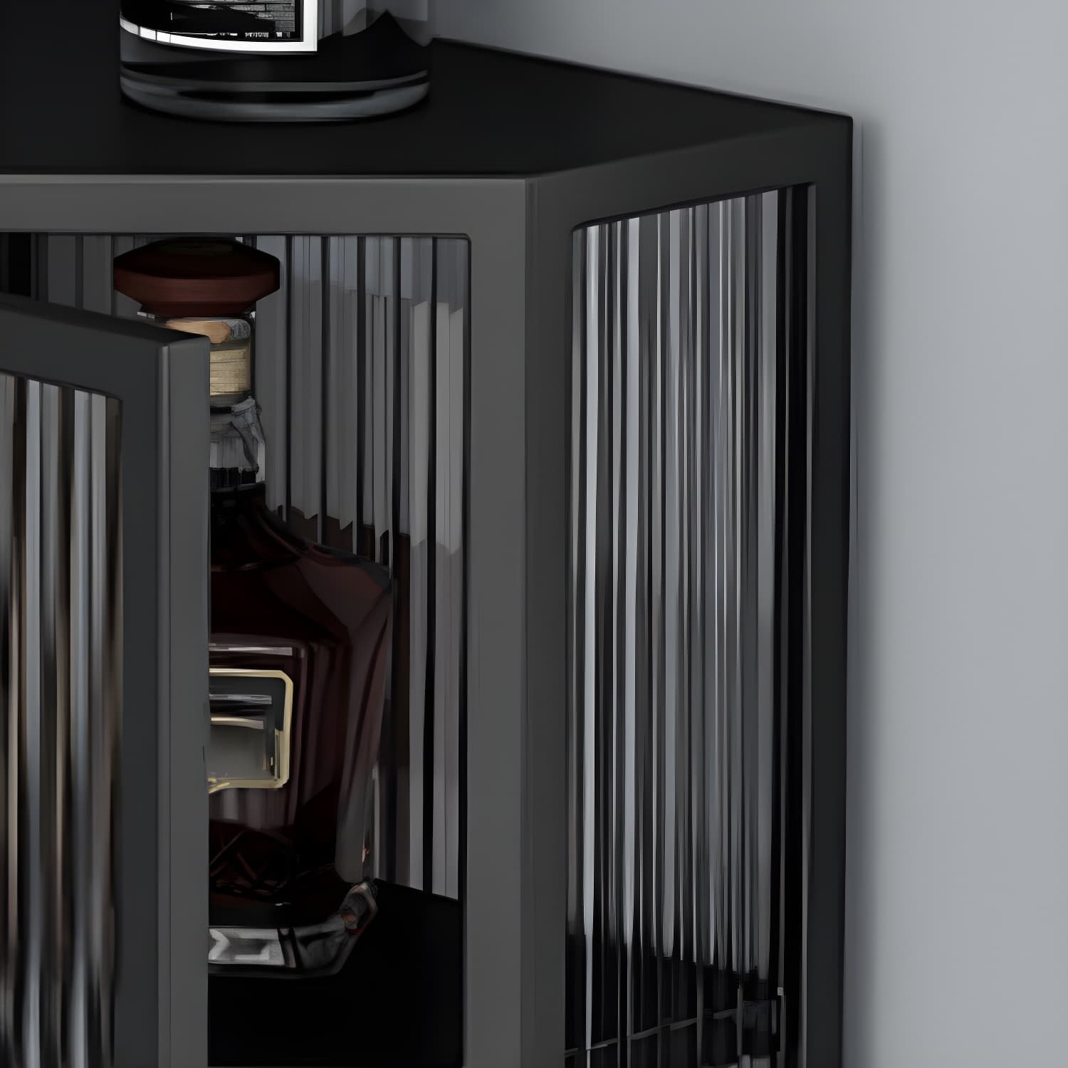 Urban Modern Iron Corner Accent Cabinet with Glass Doors and Exterior Shelving - image 9