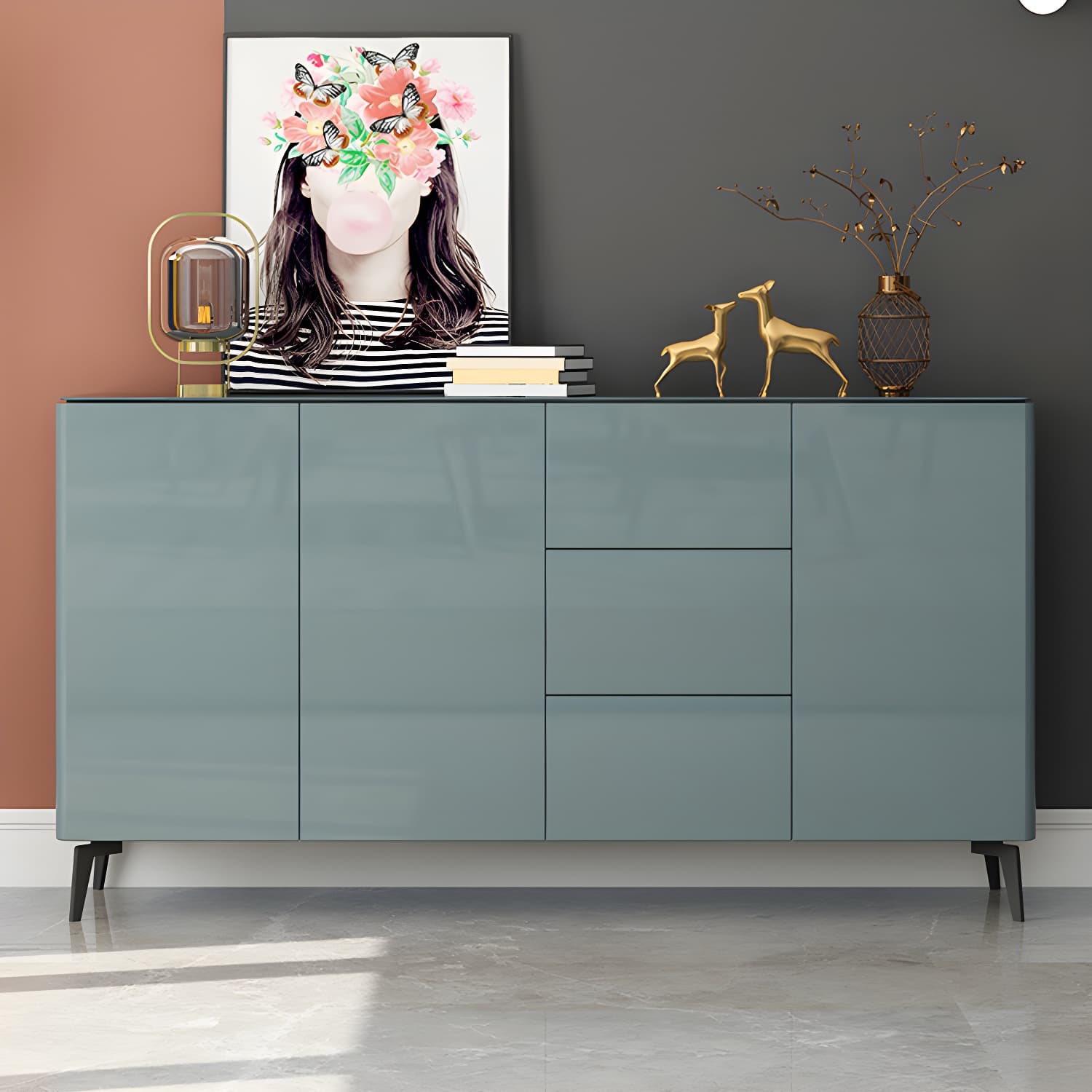 Contemporary Accent Cabinet Square Side Cabinet With Glass Top - image 14