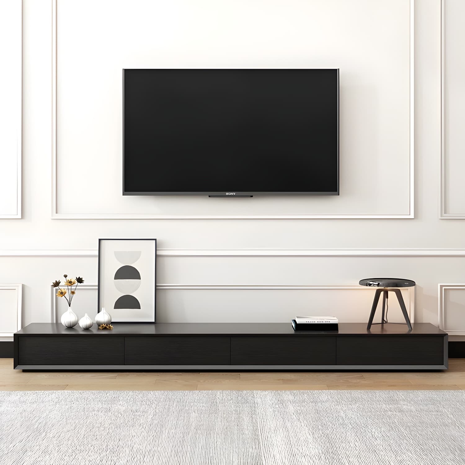 Modern Minimalist Black Finish TV Stand Console with Storage Drawers