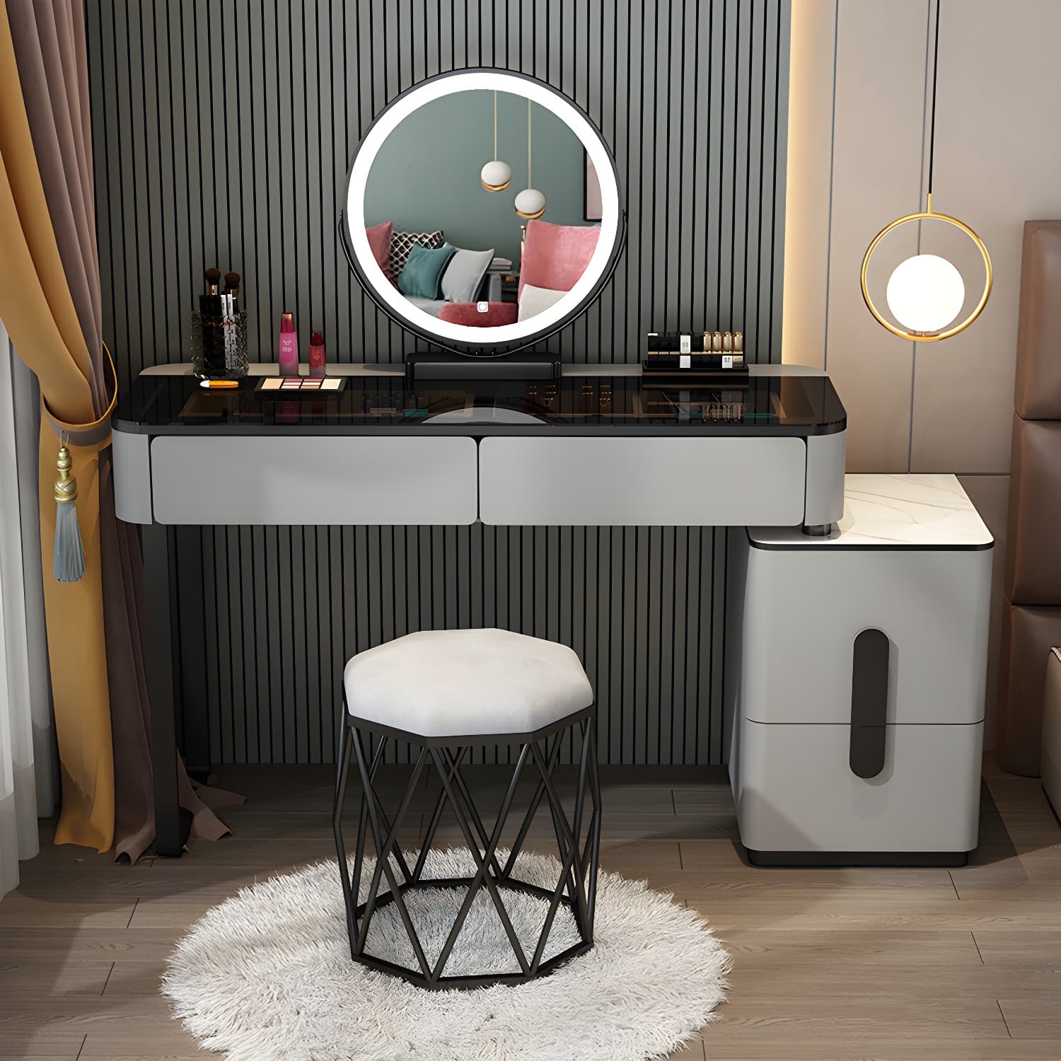 Glass Top Standing Makeup Vanity Set Lighted Mirror Makeup Vanity - image 8