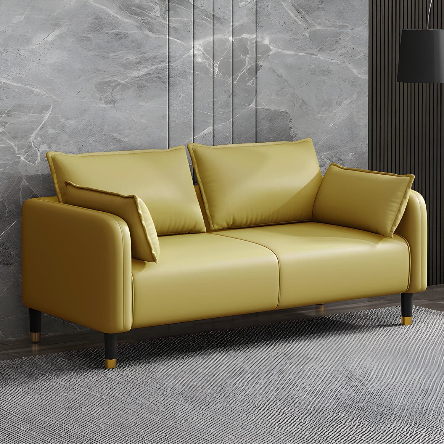 Modern 2-seat Sofa Faux Leather Tuxedo Arm Sofa with 2 Pillows - image 11
