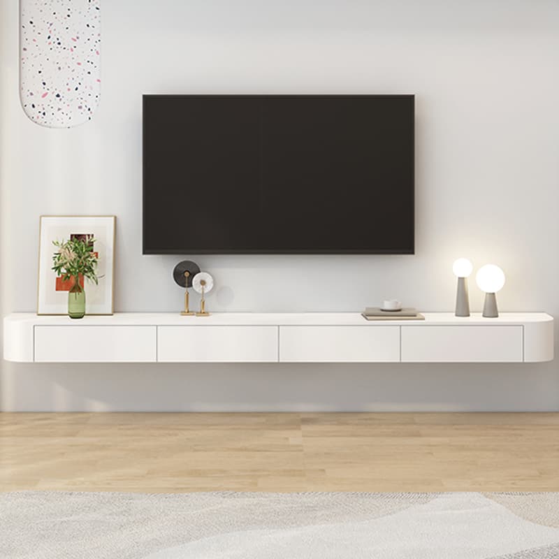 Deco Wall Mounted Wood TV Stand in White with 2 Drawers and 1 Cabinet