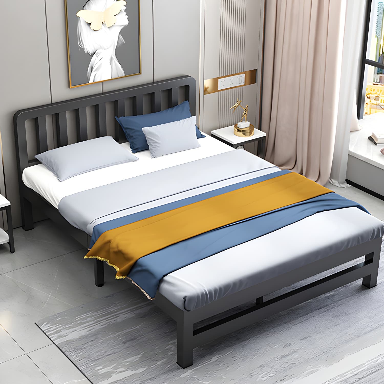 Modern Metal Bed Frame with Legs and Non-Upholstered Solid Color Design - image 3