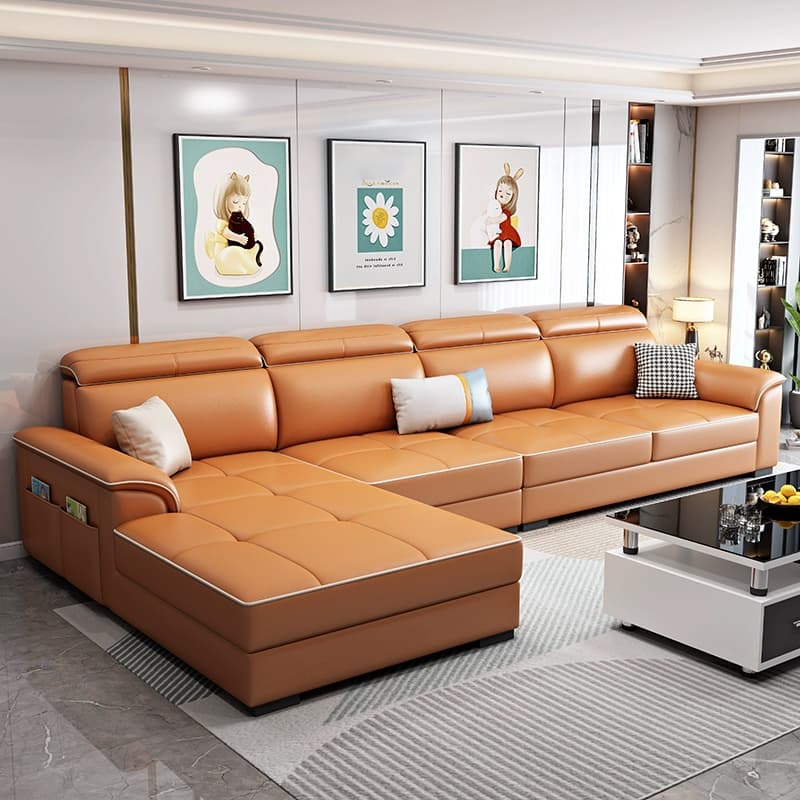 Modern L-Shaped Tech Cloth Sectional Sofa Chaise - 3 Piece Set with Adjustable Headrest and Storage - image 12