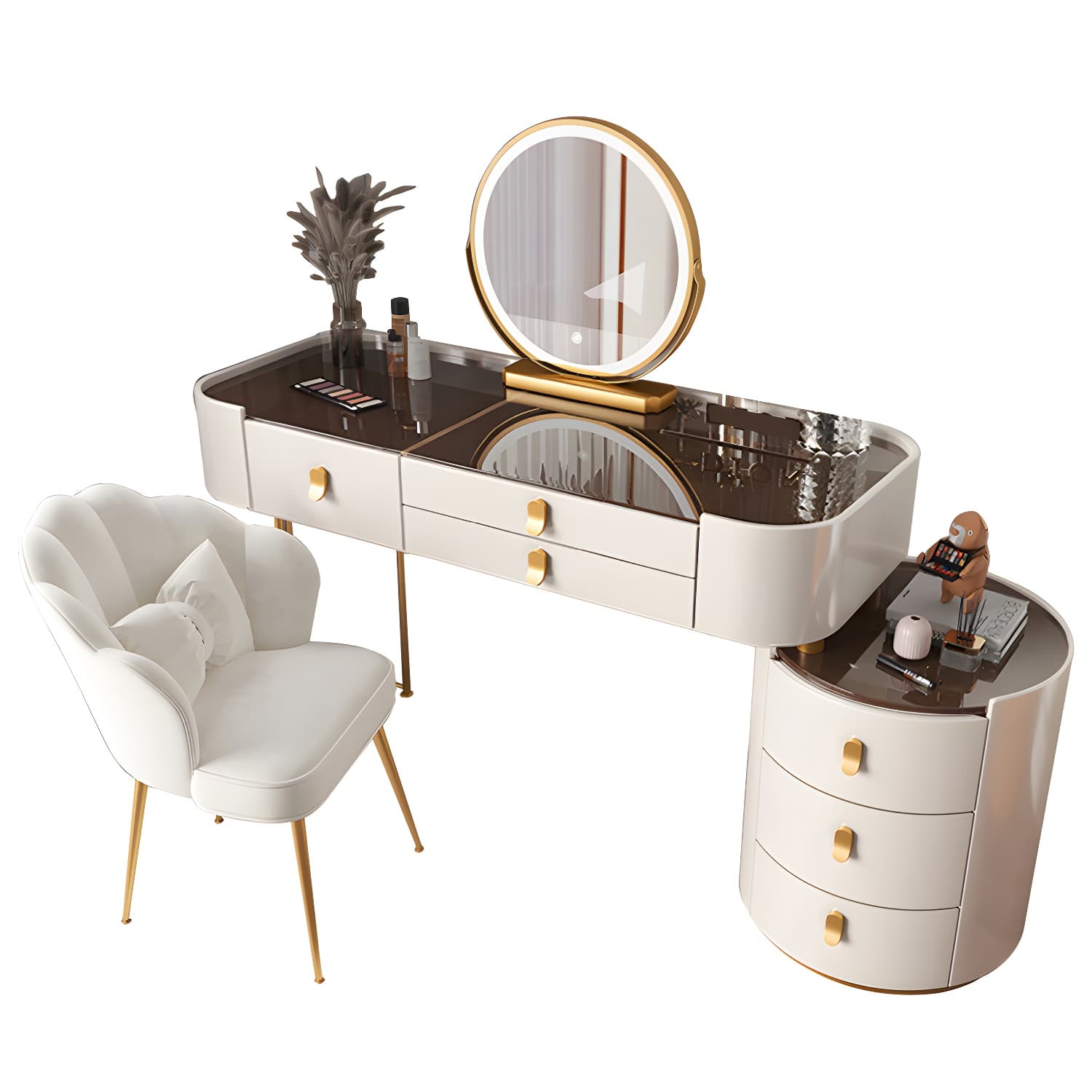 Storage Drawers Dresser Glass/Stone Top Dressing Table with Mirror & Stool - image 14