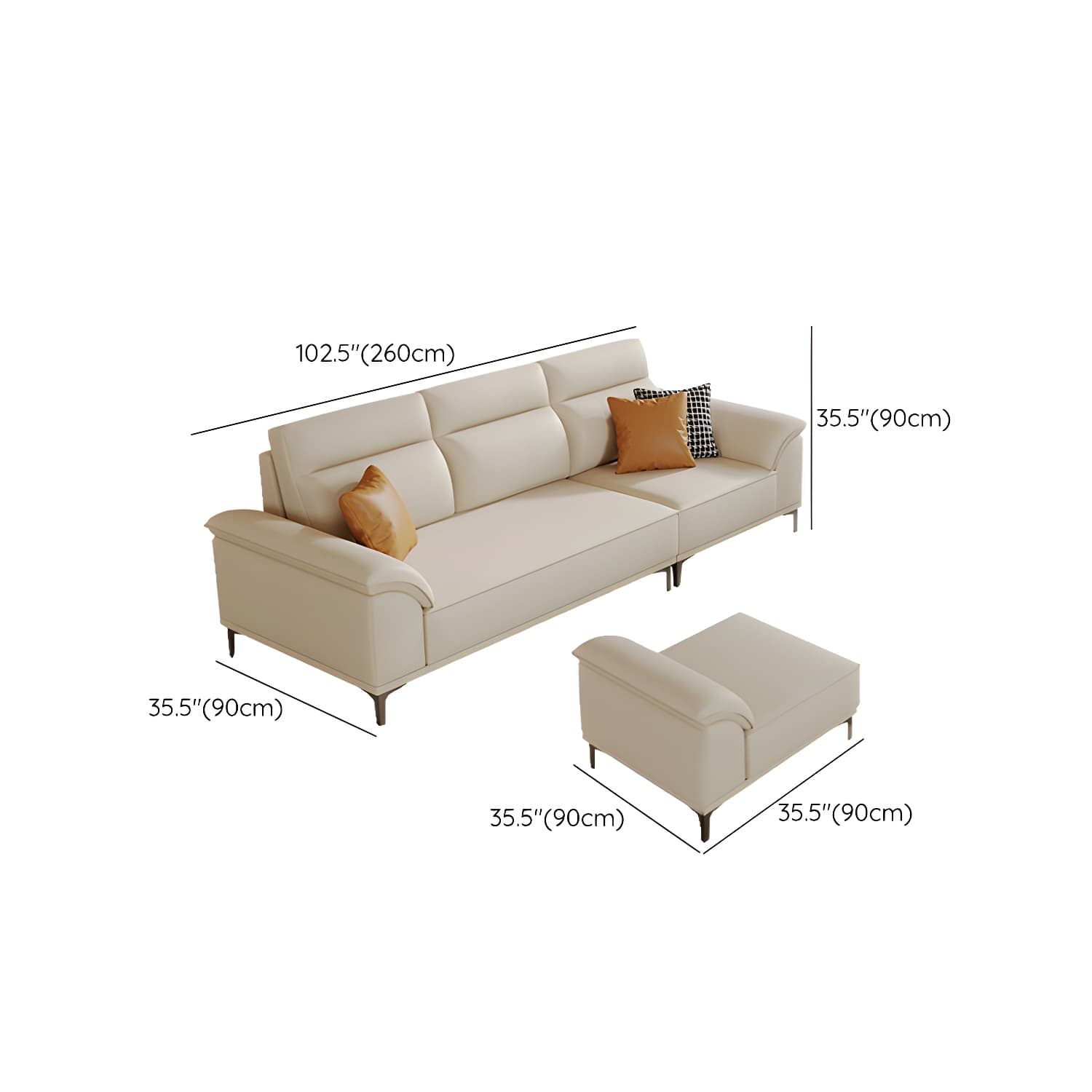 Modern Beige Faux Leather Sofa with Ottoman Included - Pillow Top Arm and Cushion Back - image 16