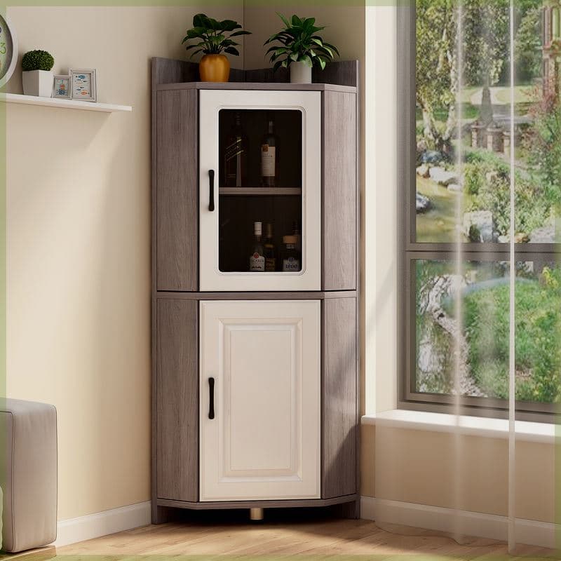 Gray/Wood Grain Unattached Accent Cabinet with Engineered Wood for Living Room