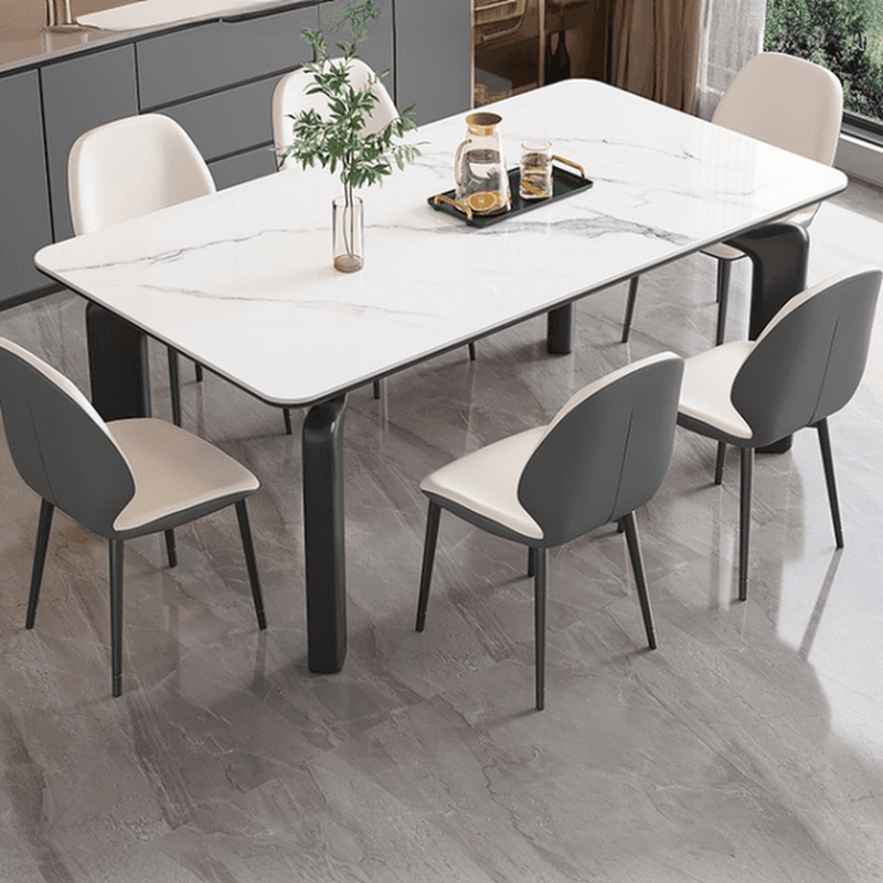 Minimalist Rectangular Slate Stone Dining Table Set with 4 Legs, Padded Chair Back, 7 Piece Set - image 4