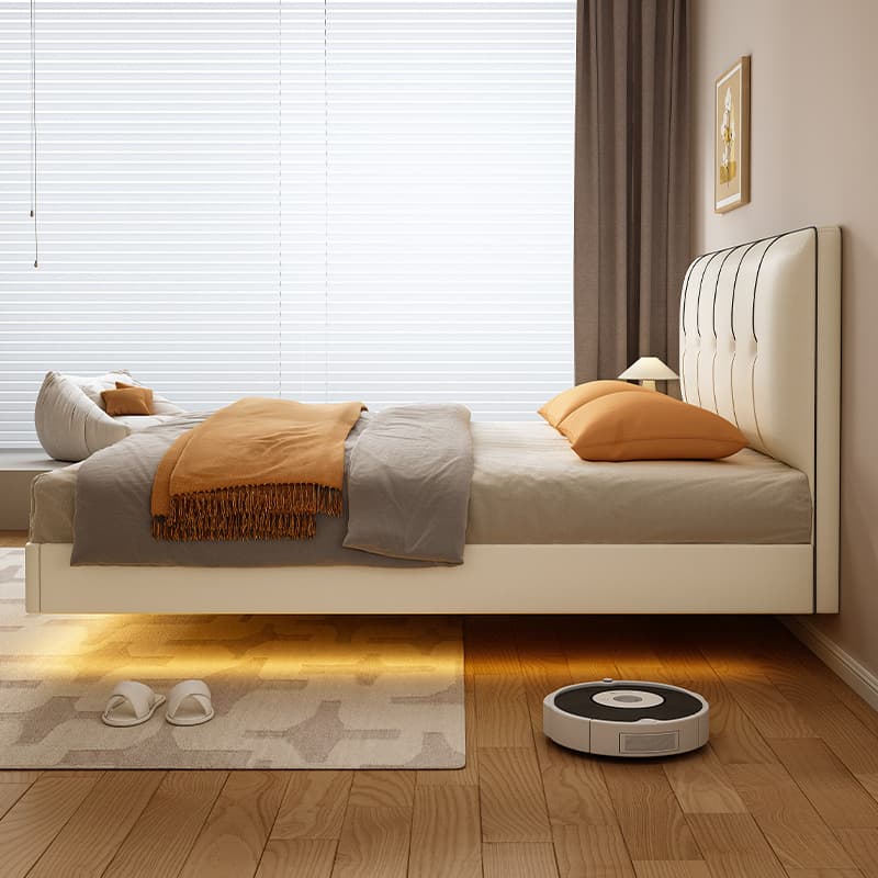 Cream Solid Color Adaptable Height Stitch-tufted Floating Bed for Bedroom - image 3