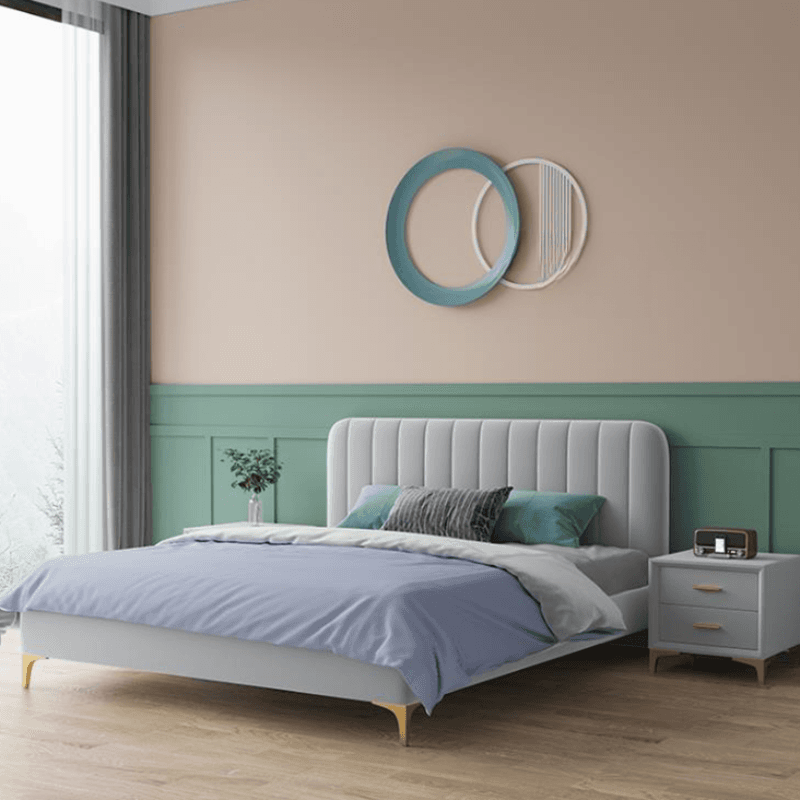 Modern Simple Style Solid Color Platform Bed with Padded Frame and Sponge Upholstery for Bedroom - image 6