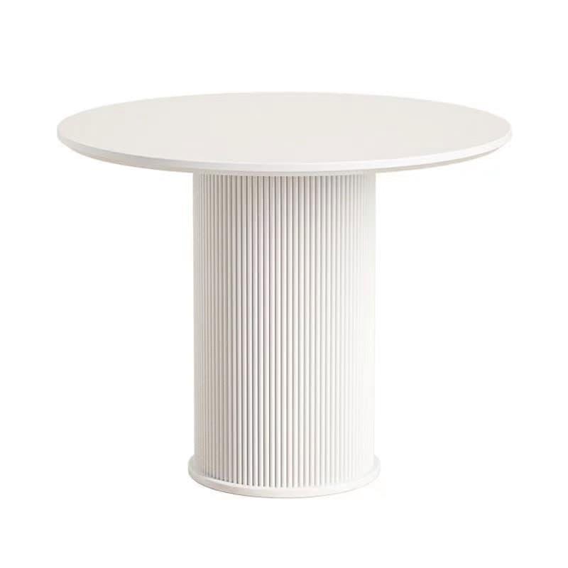 Minimalist Sintered Stone Rounded Fixed Dining Table with Single Ribbed Leg for 2 People/for 4
