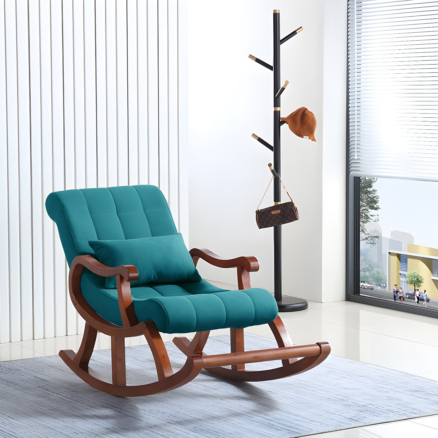Mid Century Modern Rocking Chair Suede Reclining Rocking Accent Chair with Seat Cushion - image 10