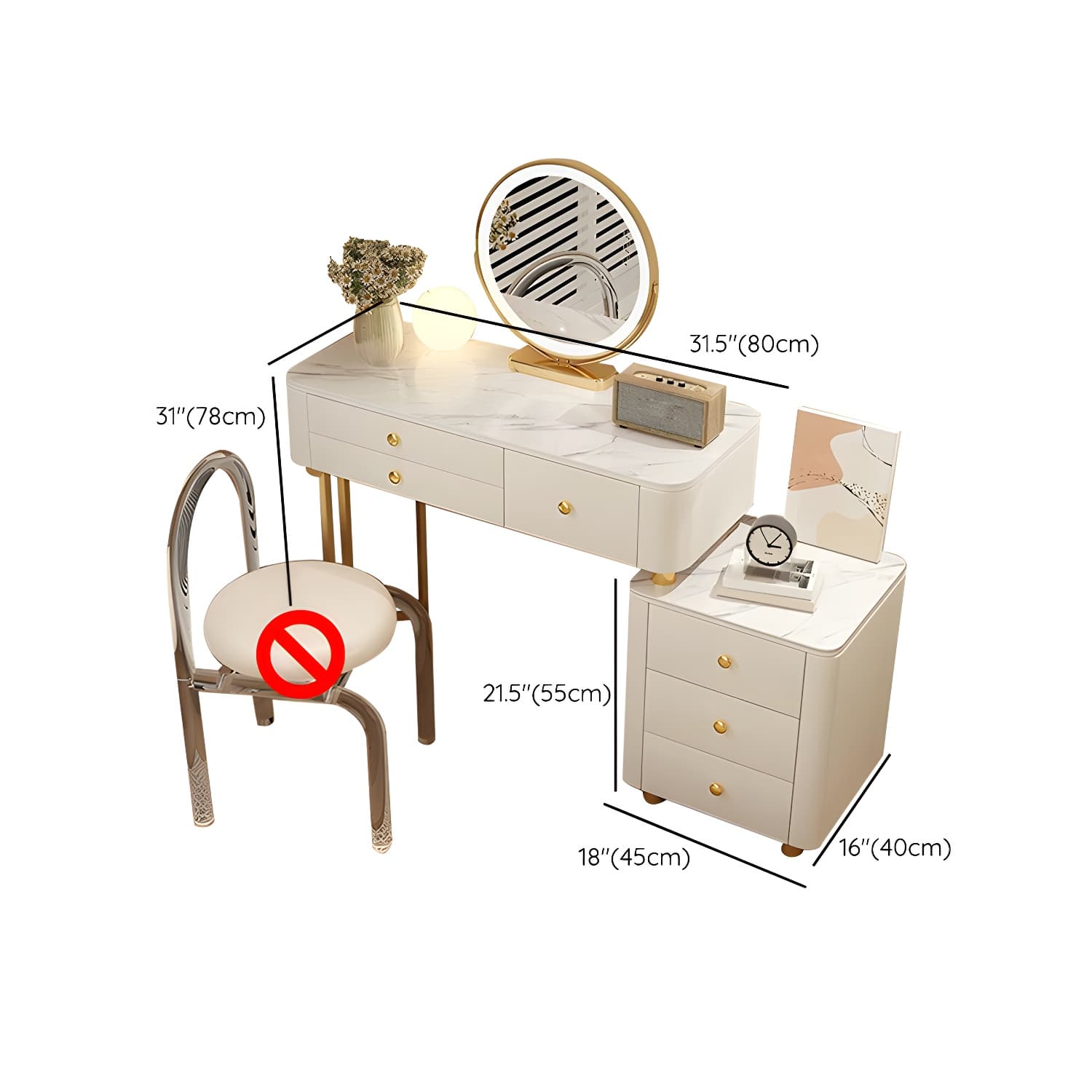 Modern Stone Top Vanity Dressing Table with 6 Drawers for Bedroom - image 10