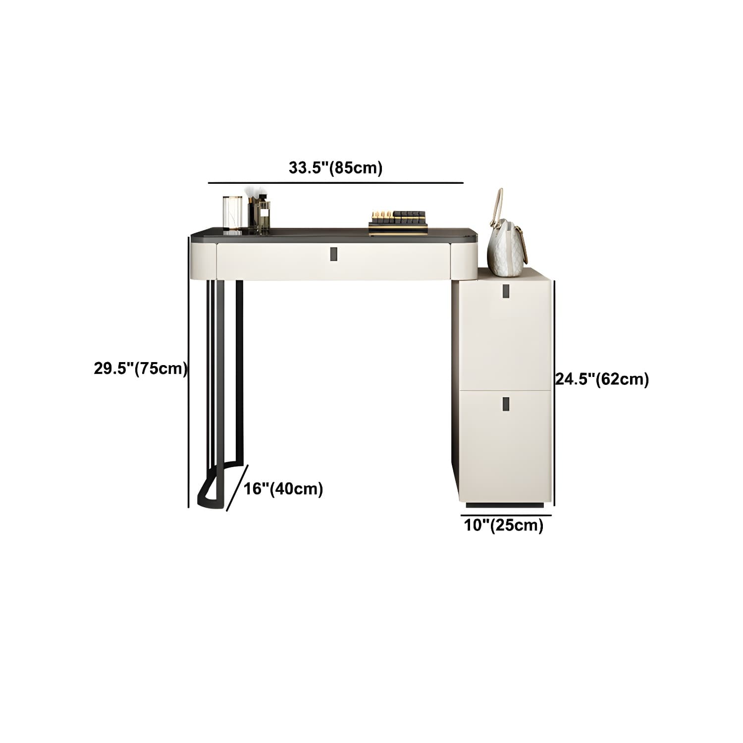 Modern Minimalist White Vanity Table Set 29.53" H Glass Top Vanity Table with Storage - image 21