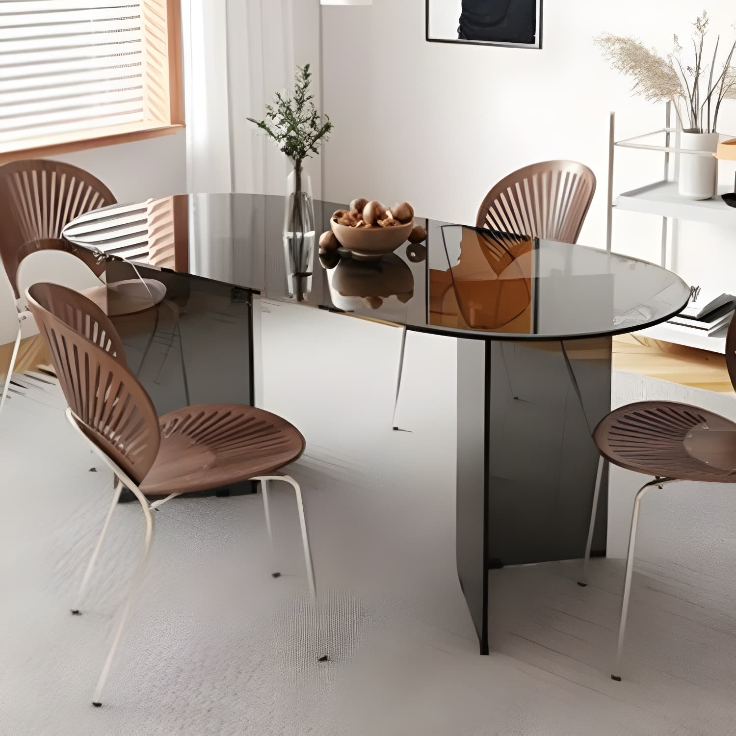 Glass Modern Top Space Saving Dining Table with Double Pedestal - image 13