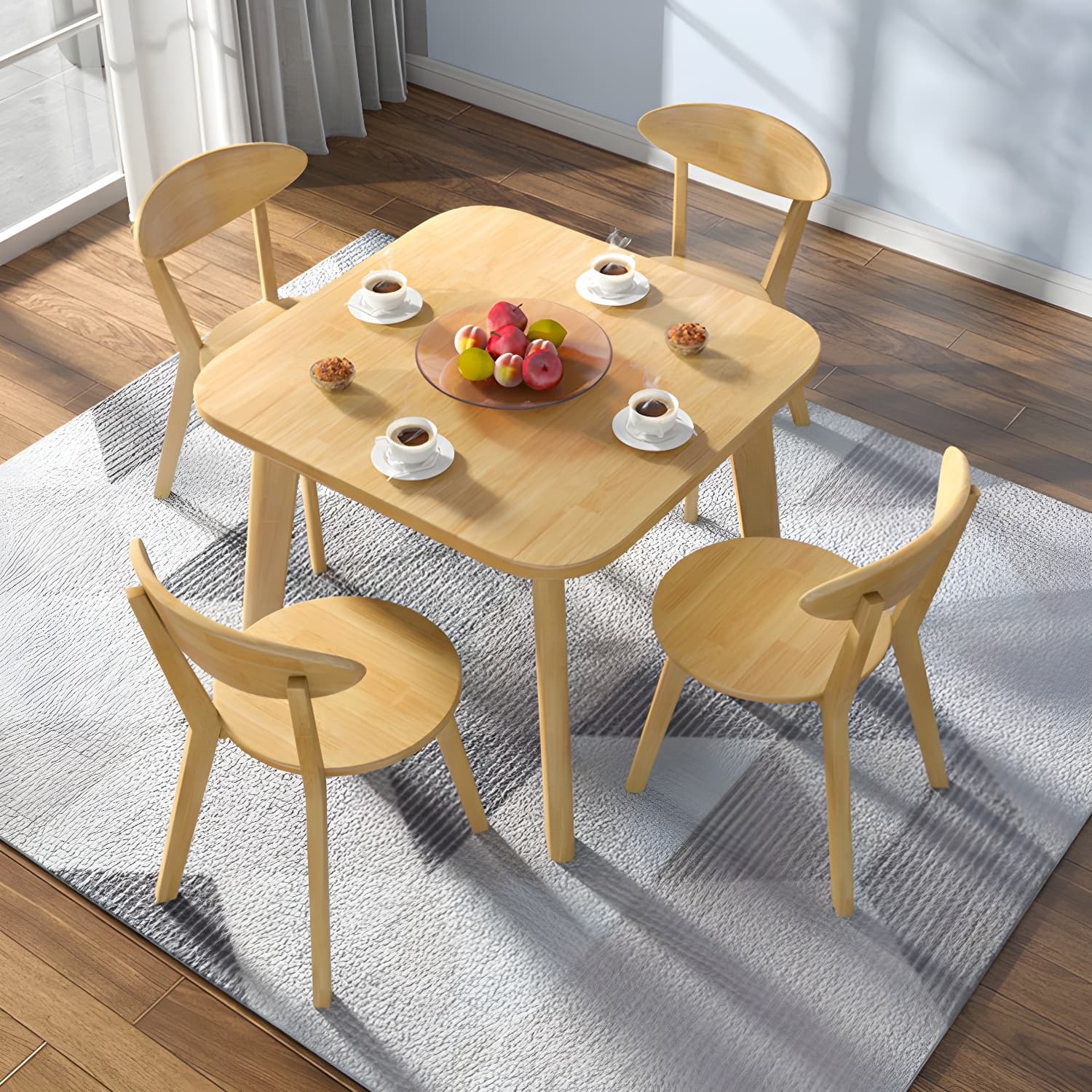 Scandinavian Natural Wood Square Kitchen & Dining Table with Legs - image 4