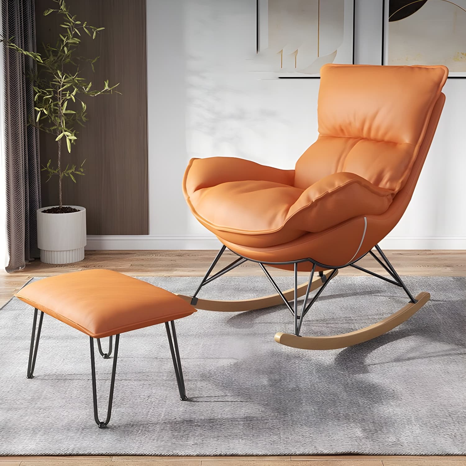 Contemporary Rocking Chair Cotton Upholstered Tufted Wing Chair Back Baby Rocking Chair - image 13