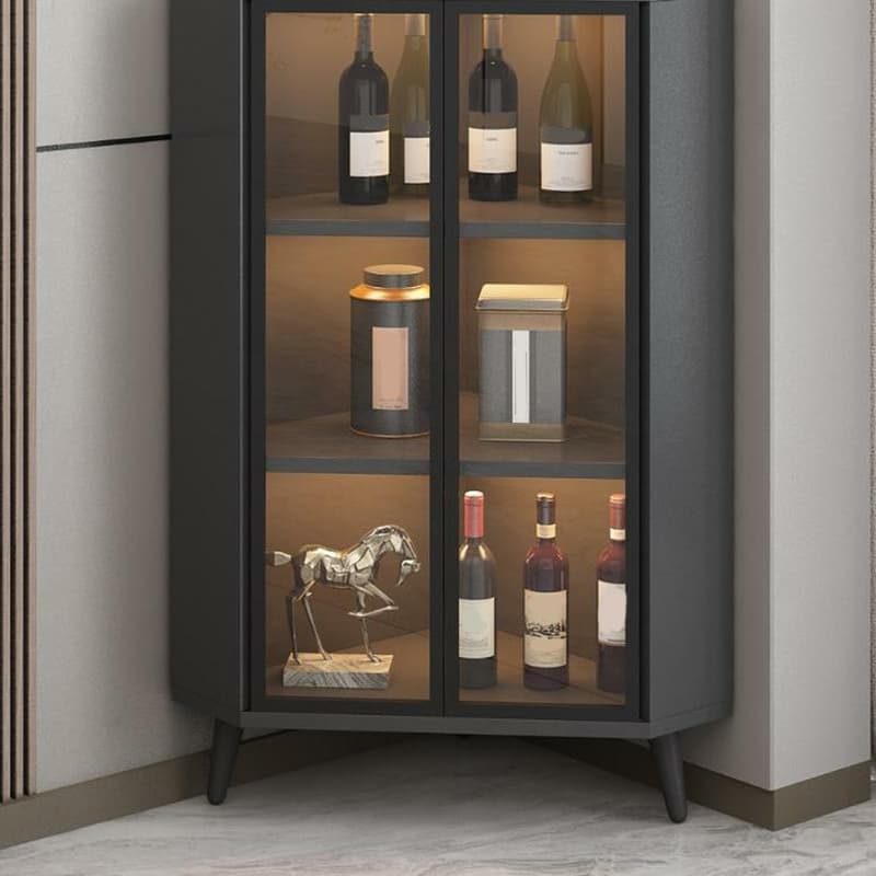 Contemporary Wood Corner Accent Cabinet with Clear Glass Doors, Metal Legs and Interior Shelves - image 7