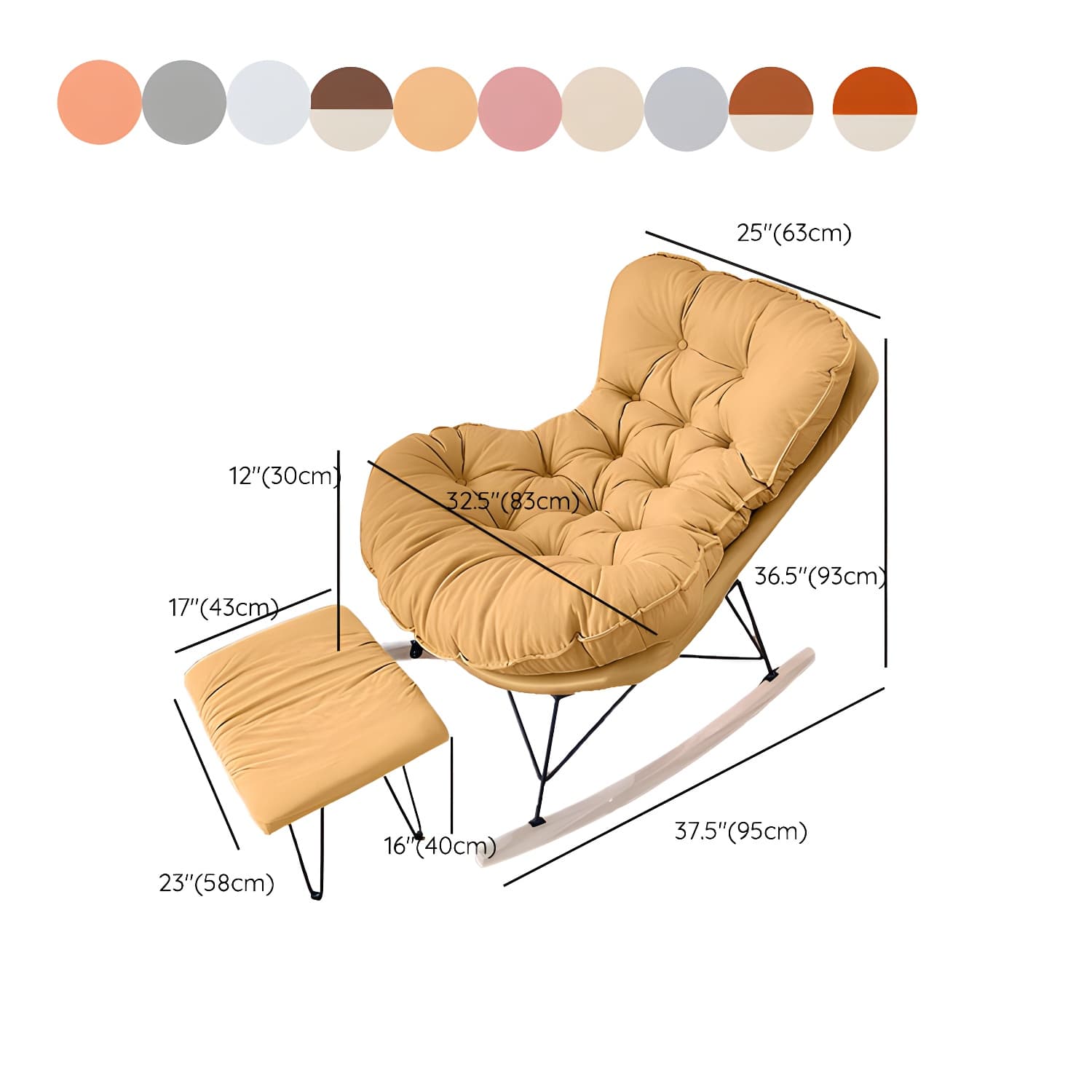 Modern Upholstered Rocking Chair with Tufted Seat - Natural Wood Legs and Armless Design - image 21