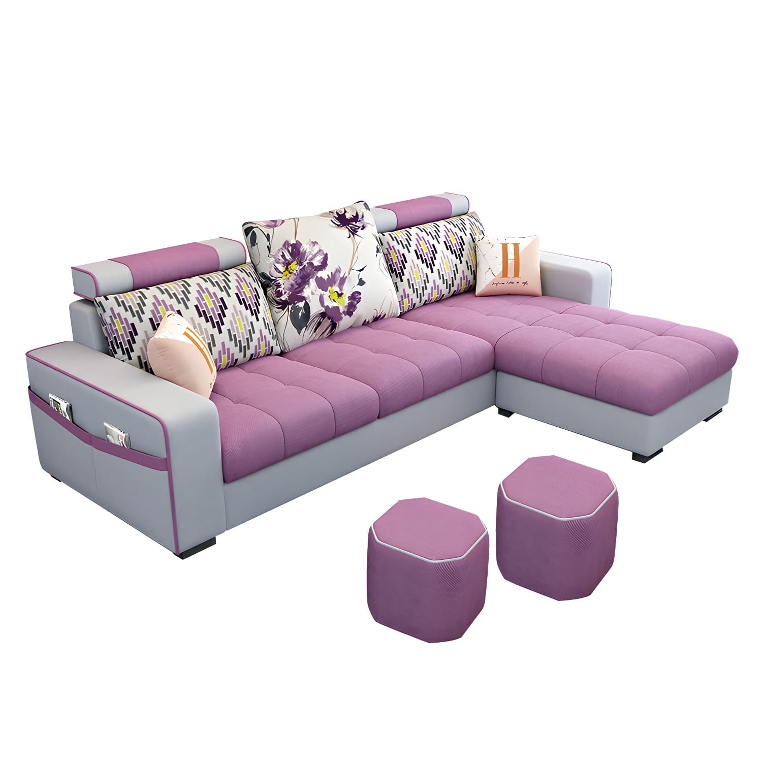 Modern L-Shaped Linen Sectional Sofa with Ottoman and Slipcover, Reversible Design - image 4