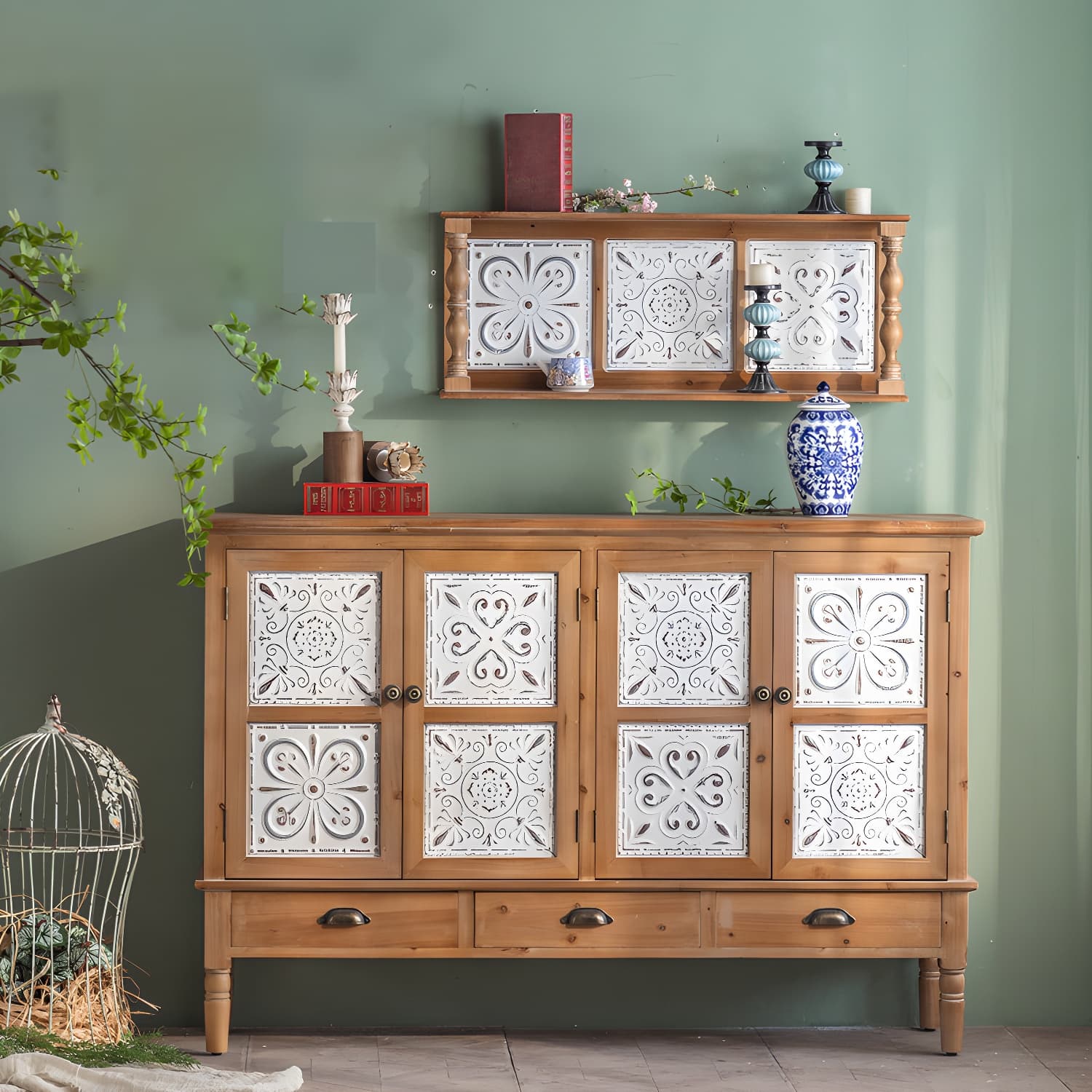 Industrial Accent Cabinet in Natural with Solid Wood Door and Drawers - image 3
