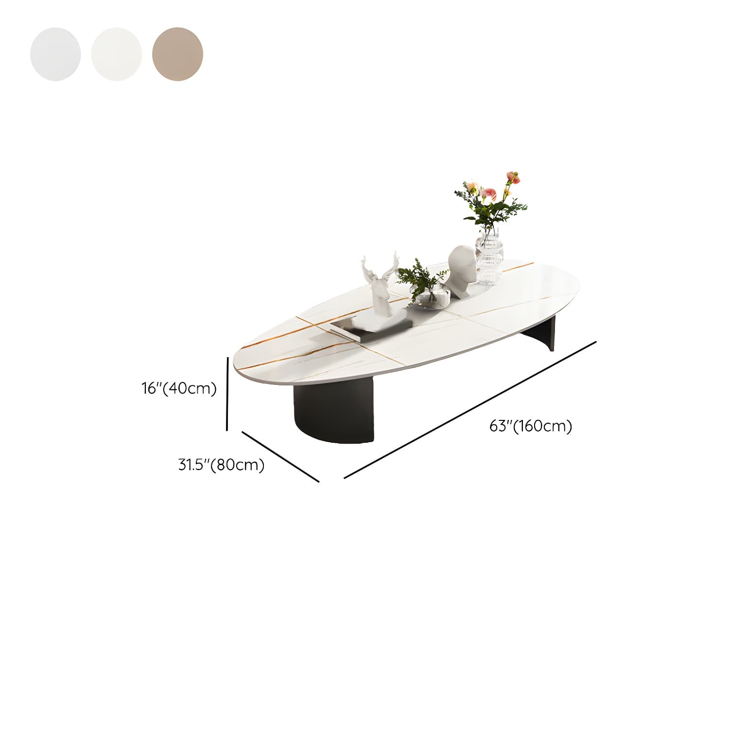 2 Legs Single Coffee Table Slate Oval Coffee Table with Storage - image 12