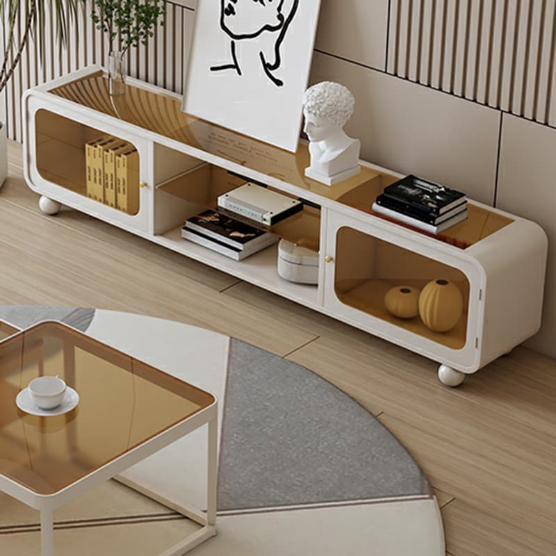 Modern Glass TV Stand with Open Shelving, Cabinet, and Low Profile Design - image 3